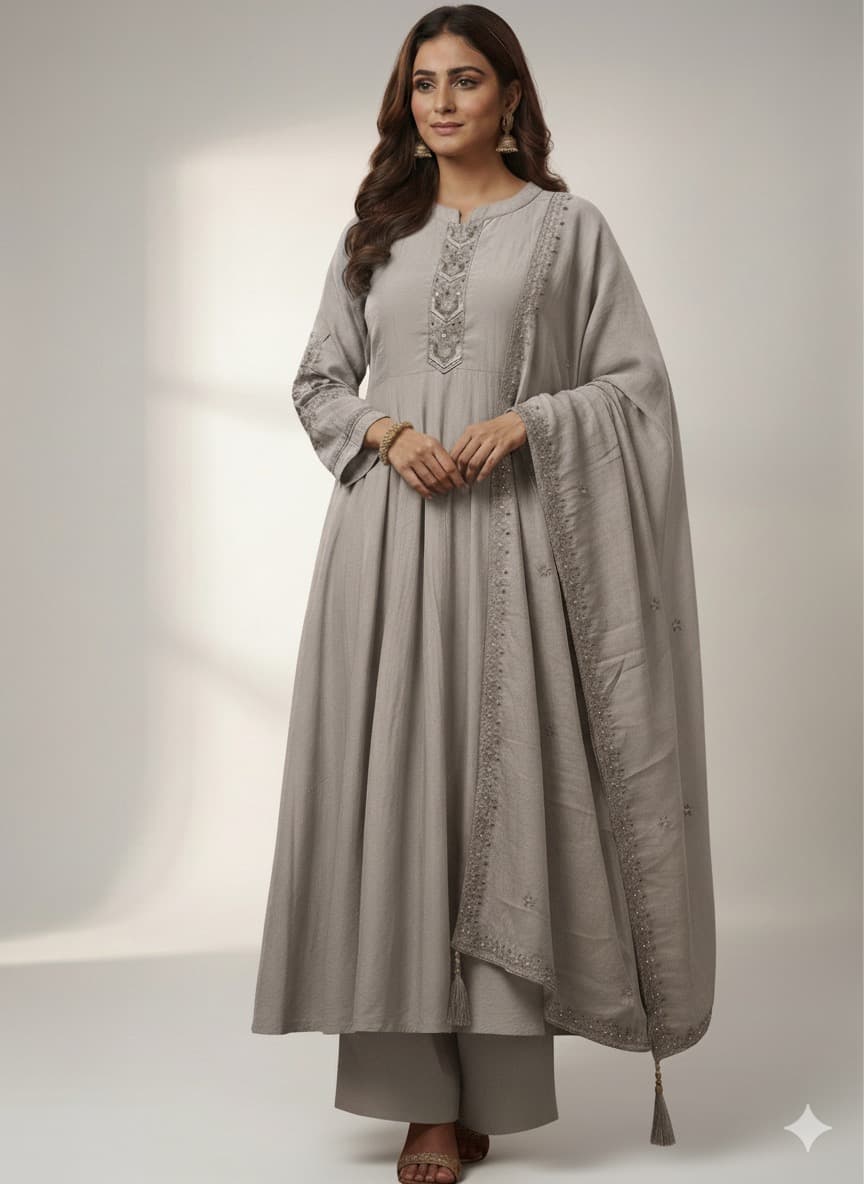 A-Line Roman Silk Kurta Set